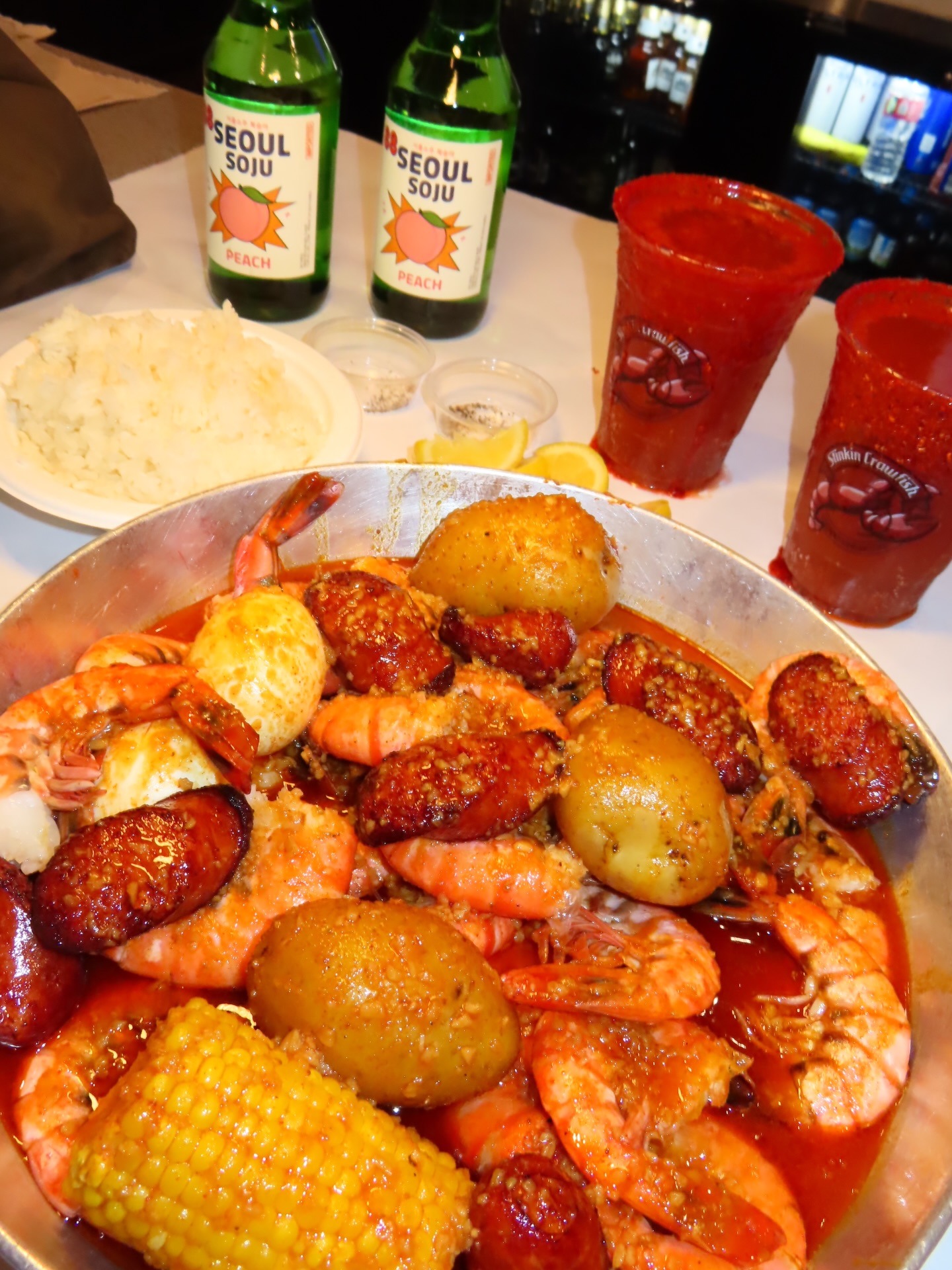 Seafood boil with Seoul Soju
