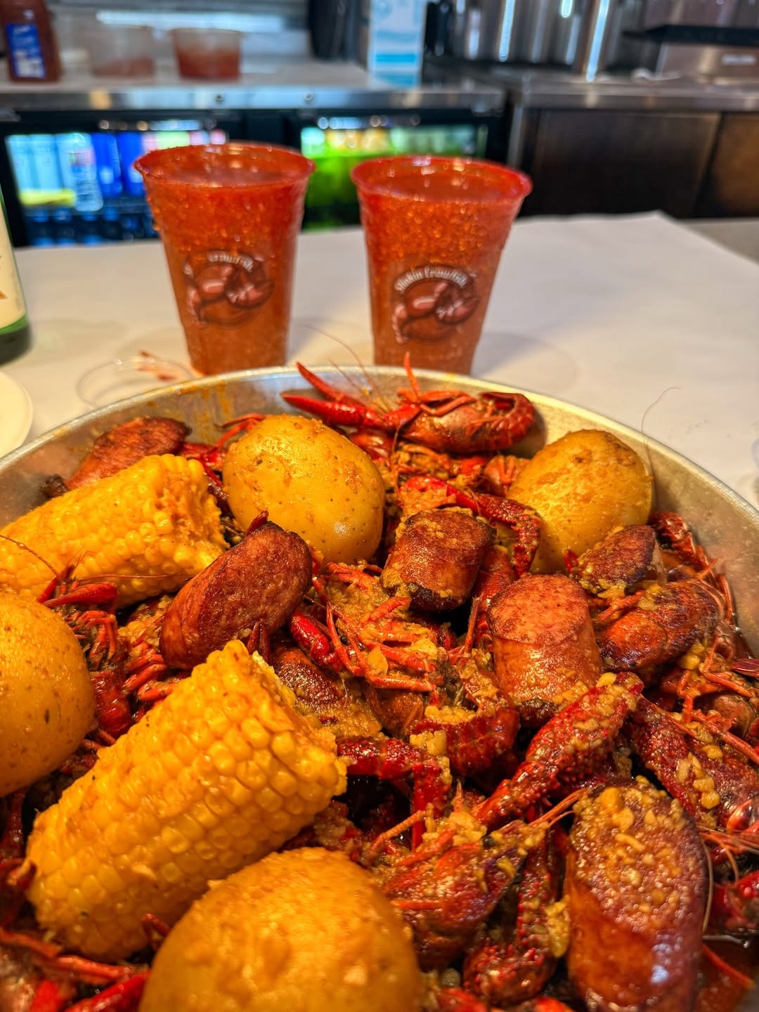 Crawfish boil with andouille sausage