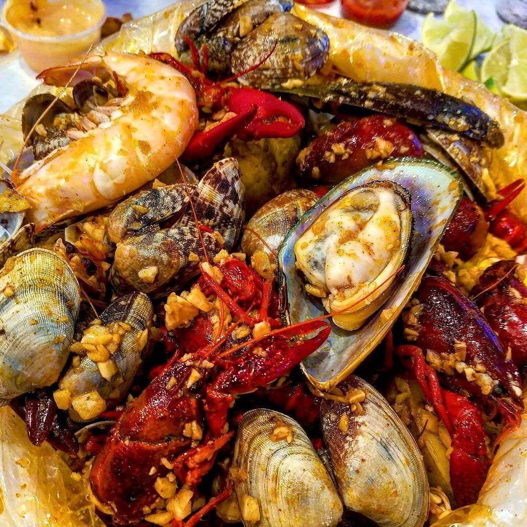 Seafood medley — mussels, clams, crawfish